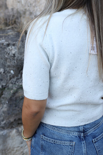 bytugcekaya White standard size sequined glitter knit sweater