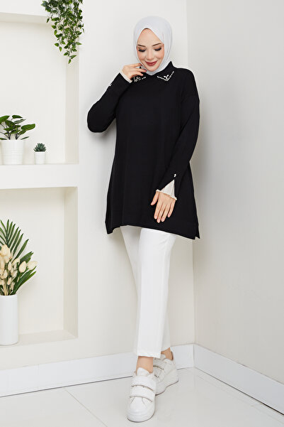 Pamuk Butik Women's Sleeve Mouth Lace Detailed Mercerized Knitwear Tunic