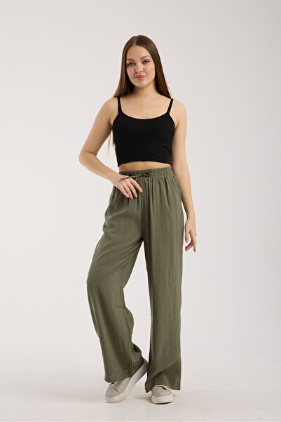 MRS.MODA Women's High Waist Wide Leg Elastic and String Tie Pants