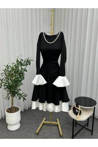 Orange Black evening dress with attractive chest and sleeve cut