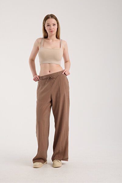 MRS.MODA Women's High Waist Wide Leg Elastic and String Tie Pants