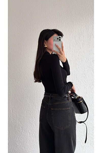 HAZELANNA Collar Detailed Black Blouse