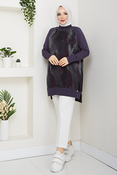 Pamuk Butik Women's Half Turtleneck Side Zipper Silk Cupra Mercerized Tunic