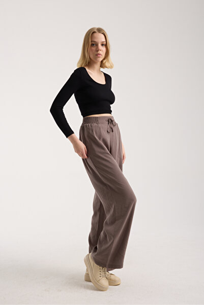 MRS.MODA Women's High Waist Wide Leg Elastic and String Tie Pants