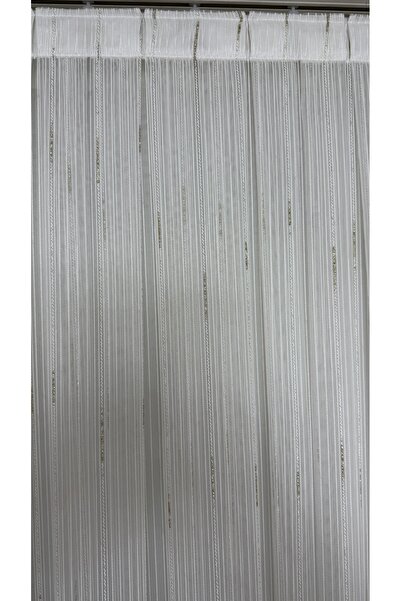 Fon Dünyası Luxury Gold Striped Tulle Curtain (1/3 Dense Pleat)