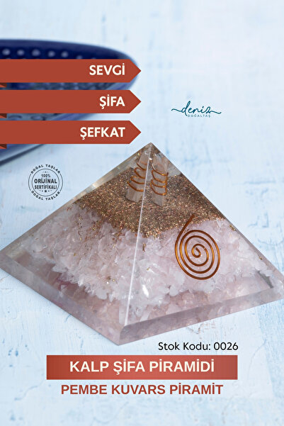 Deniz Doğal Taş Sertifikalı Pembe Kuvars Doğal Taş Kalp Şifa Piramidi S.K: 0026