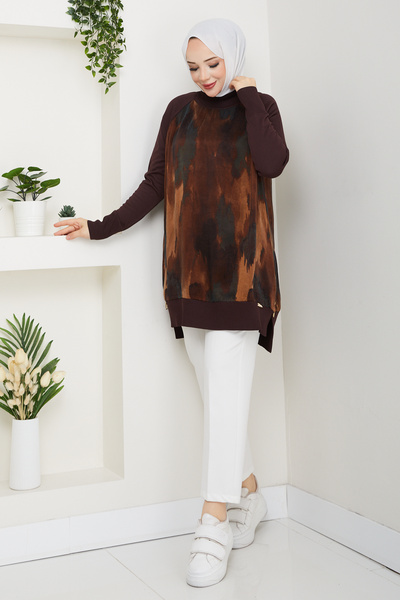 Pamuk Butik Women's Half Turtleneck Side Zipper Silk Cupra Mercerized Tunic