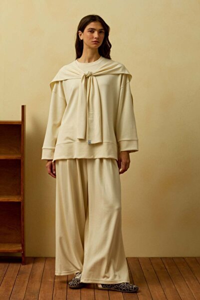 Ceylan Otantik Cream Tie-Up Pants Set