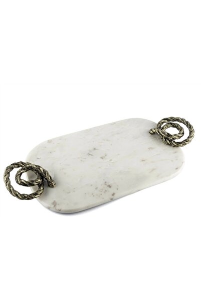 Mikasa Moor Bronz Halat Kulplu Beyaz Mermer Oval Tepsi 58x28cm