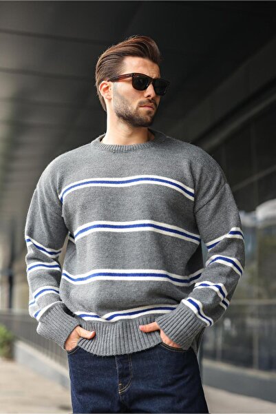 Madmext Anthracite Striped Knitwear Men's Sweater E7457
