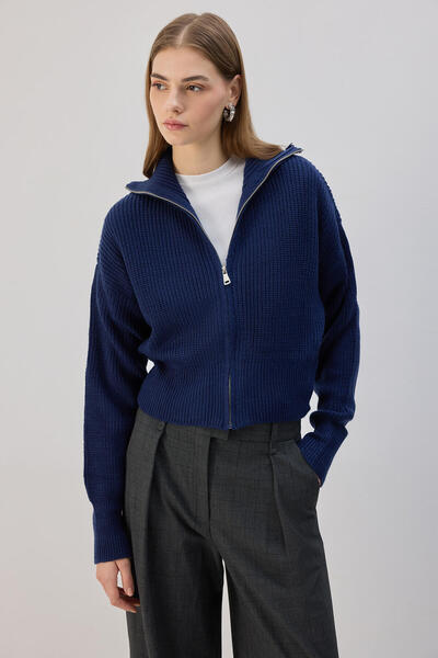 Touché Privé Zipped Wide Neck Tricot Cardigan