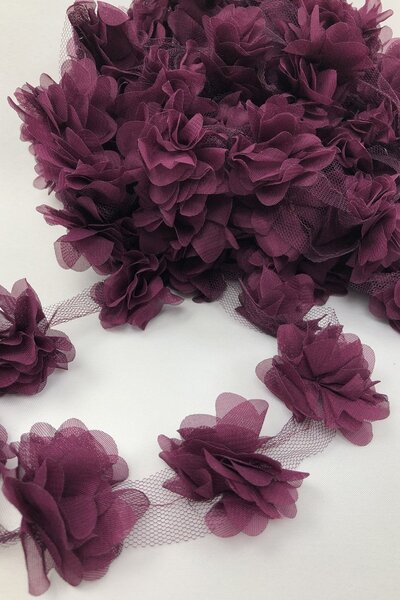 Fiyonks Atölye Laser Cut Flower, Decorative Flower Ribbon Tulle 1 Meter Long