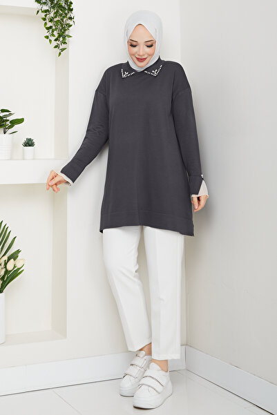 Pamuk Butik Women's Sleeve Mouth Lace Detailed Mercerized Knitwear Tunic