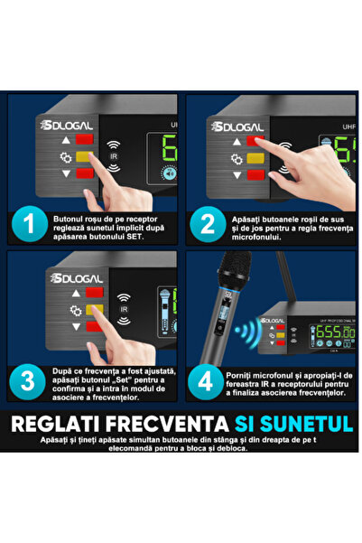 VENTART Set of 2 professional microphones, with wireless receiver, adjustable frequencies, 50m, storage box