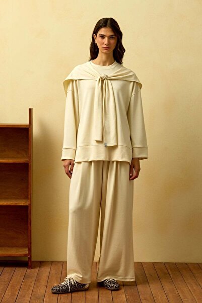 Ceylan Otantik Cream Tie-Up Pants Set