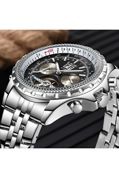 Lige Men's Watch 89119 Silver-Black – Mechanical, Business Design