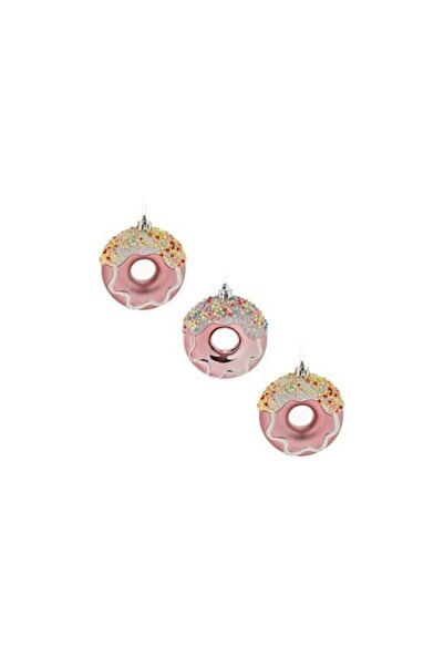OEM Christmas Tree Ornament Donuts, Pink and White with Glitter, 8 cm – Set of 3