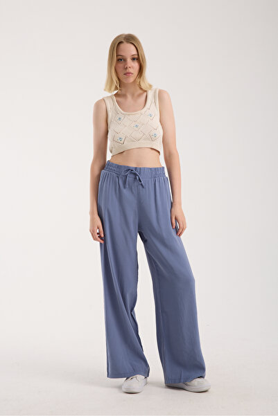 MRS.MODA Women's High Waist Wide Leg Elastic and String Tie Pants