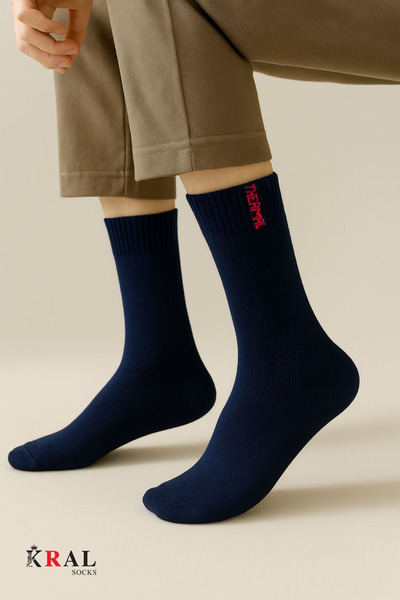 Lüx Kral Термични зимни дебели мъжки чорапи (3 чифта) Унисекс памучни дълги чорапи от хавлиен плат