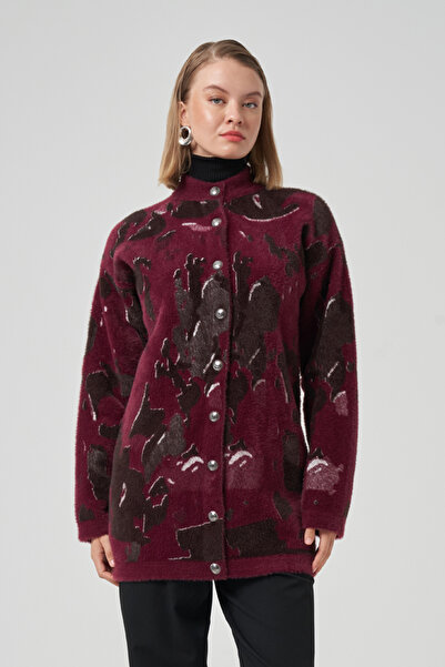 Nuss Κουμπί με σχέδιο με λεπτομέρεια ζακέτα Angora 7006 Claret Red