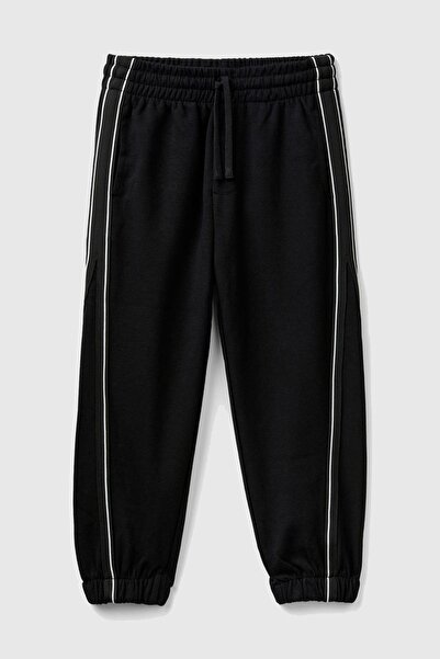 United Colors of Benetton Băiat - Pantaloni de trening cu dungi negre cu tali...