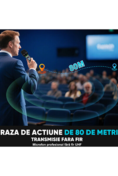 VENTART Set of 2 professional microphones, with wireless receiver, adjustable frequencies, 50m, storage box