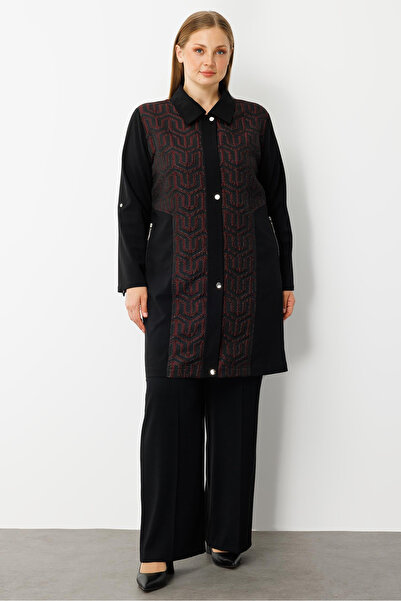 Moda İlgi Women's Plus Size Front Closure Snap Zipper Seersucker Tunic 0017 Burgundy