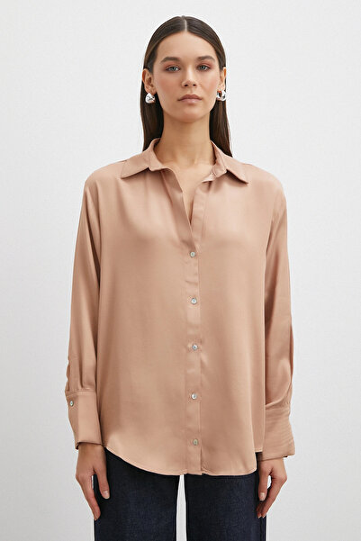 Never more Viscose Satin Shirt Salmon