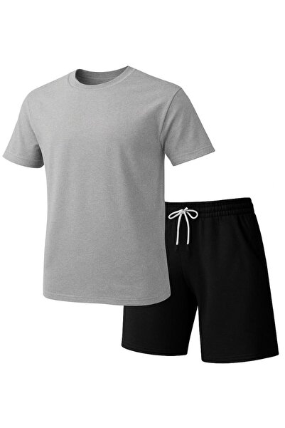 K&S طقم تي شيرت وشورت صيفي بلونين بدون طباعة