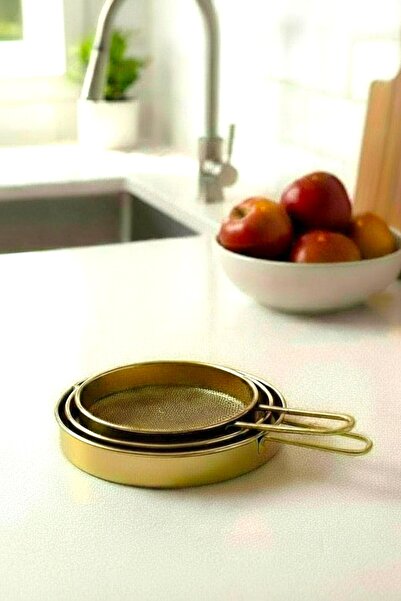 VANCKEY 3 Boy Gold Paslanmaz Çelik Un Eleği ve Çok Amaçlı Mutfak Süzgeç Seti ...