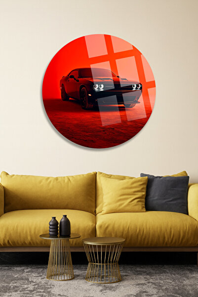 TAULART Retro Car Round Glass Table Ultra Vibrant Colors Unbreakable Glass Table Rentacar Table