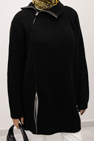 Tesettür Dünyası Zipper Detailed Knitwear Tunic Tsd250254 Black