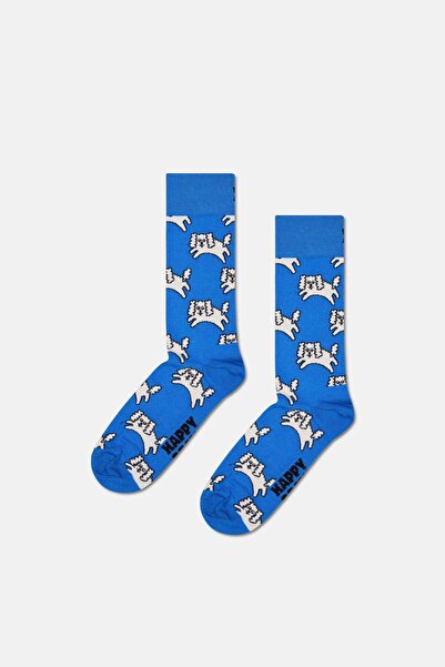 Happy Socks Erkek Mavi Köpek Desenli Pamuklu Çorap