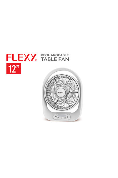 flexy 12'' Rechargeable Table Fan, AC/DC, 22W, 2-Speed, LED Light, USB Output