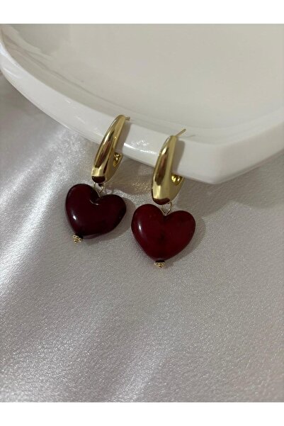 stainless steell Burgundy Heart Steel Earrings