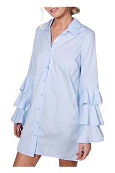 OEM Ruffle sleeve shirt dress, light blue