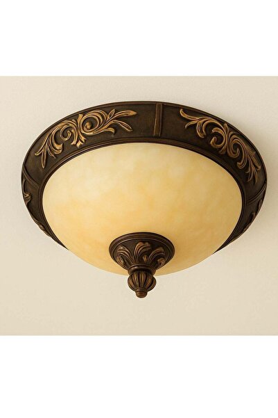 Generic Gold chandelier with glass cover, yellow light, 30 cm diameter