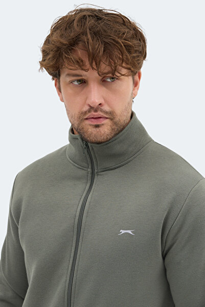 Slazenger Mendoza I Men's Zippered Mock Neck Pocket Khaki Sweatshirt