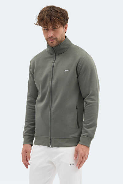 Slazenger Mendoza I Men's Zippered Mock Neck Pocket Khaki Sweatshirt
