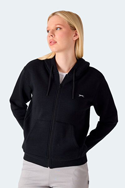 Slazenger Milio I Women's Zippered Hooded Pocket Black Sweatshirt