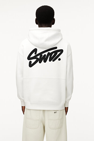 CLASSY.MODA Unisex 3 İplik O Oversized Swnd Lettering B Printed K Hooded Kangaroo Pocket Comfortable Casual Hoodie Sweat