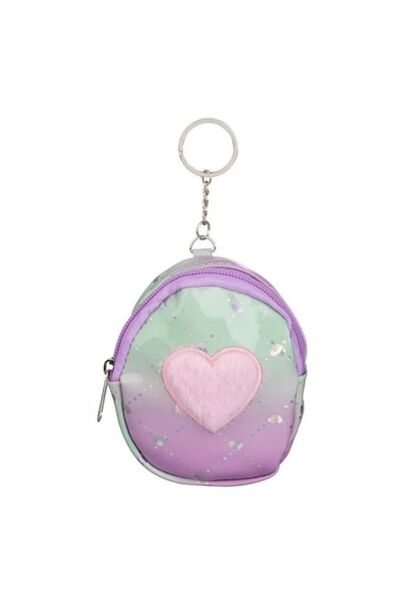 OEM Πορτοφόλι - Μπρελόκ Λιλά Πράσινο Ombre Τεχνητή Γούνα Καρδιά 9,5x11cm
