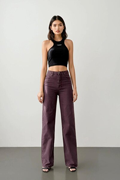 LACARINO 7869 Wide Leg Kadın Gül Baskılı Jean Pantolon