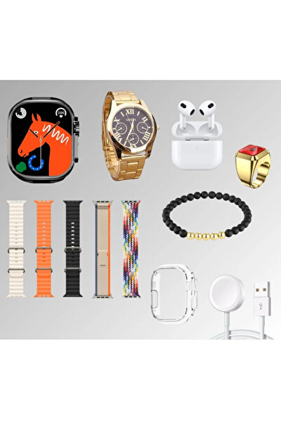 OEM Set cadou ceas Smartwatch 9 in 1 H1000 Ultra 3 cu accesorii casti bratara