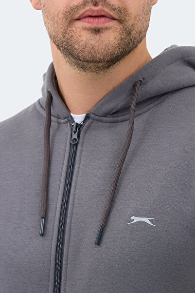 Slazenger Majestic I Men's Zippered Hooded Pocket Gray Sweatshirt