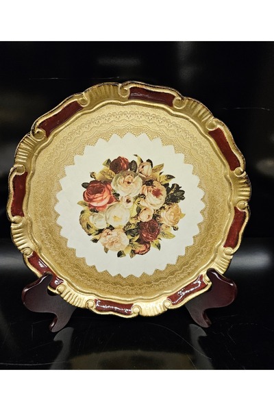 ALANYA HOME DECOR Rose Tray Round Gold Presentation 28cm X 28cm Rose Tray Round Gold Presentation