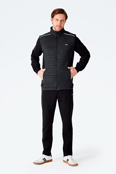 Slazenger Fiora Men's Zippered Mock Neck Pocket Black Tracksuit Set