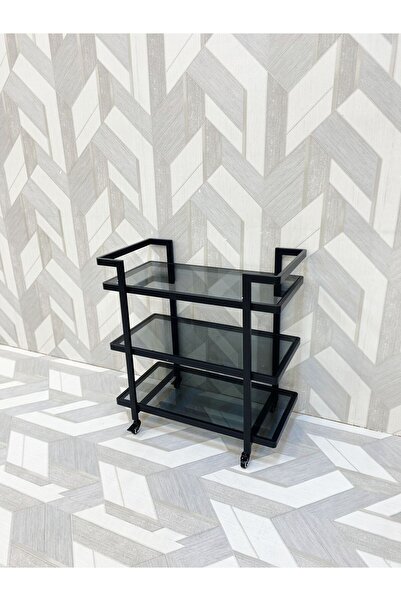 DEC24 Luxury serving trolley with three glass shelves