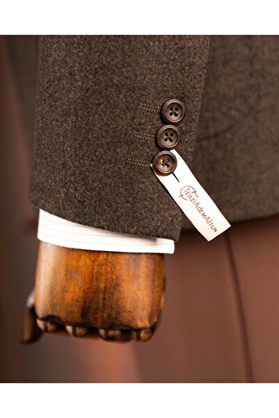 TerziAdemAltun Italian Style S Slim Fit Peaked Lapel Men's Single Jacket Brown T14903