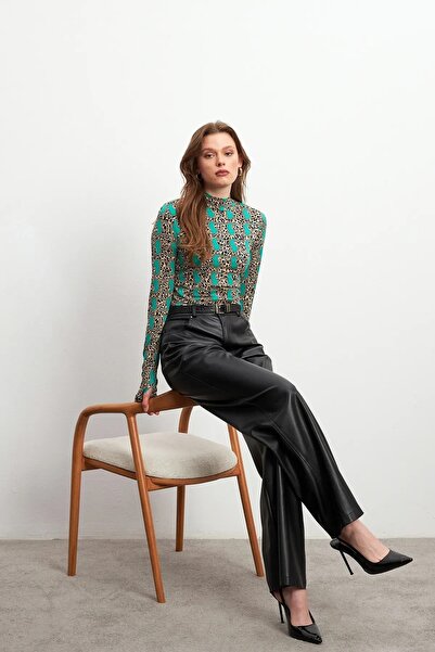 Yefrastore Women's Turquoise Gold Chain Leopard Patterned Finger Detailed Body